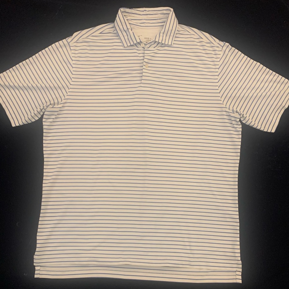 FG TECH SS Poly Blend 2 Button Striped Golf Polo